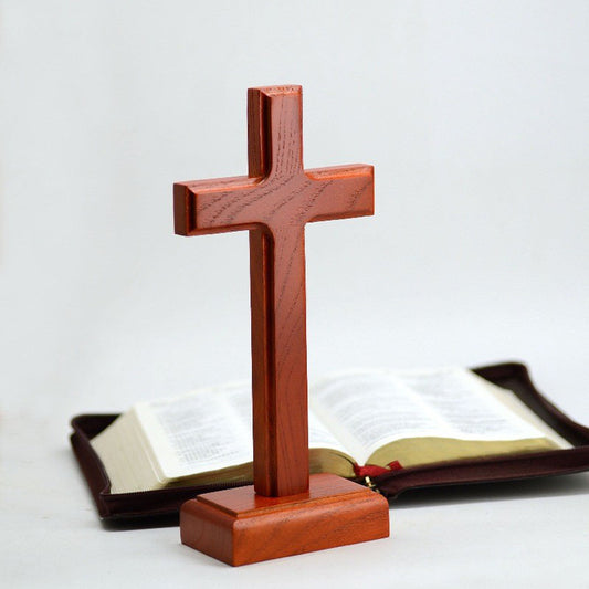 Beech Wood Cross Decor – 23×9 cm (9.05×3.54 in) Standing Christian Wooden Cross