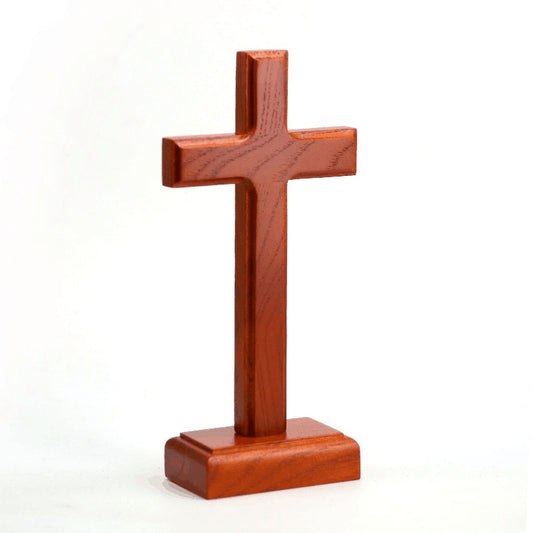 Beech Wood Cross Decor – 23×9 cm (9.05×3.54 in) Standing Christian Wooden Cross